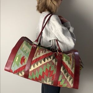 Kilim Bag Genuine Leather Travel Duffle Bag
